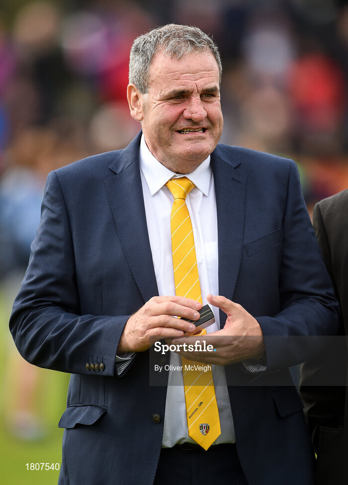 29 September 2019; Brian Donnelly a member of the Antrim All Ireland Senior Hurling final team of 1989 that were honoured during half time in the Antrim County Senior Club Hurling Final match between Cushendall Ruairí Óg and Dunloy at Ballycastle in Antrim. Photo by Oliver McVeigh/Sportsfile