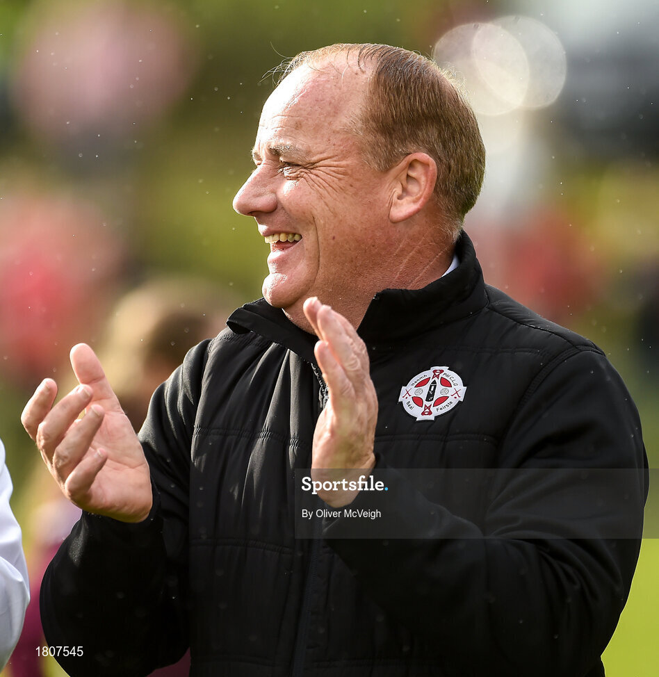 29 September 2019; Paul McStravick a member of the Antrim All Ireland Senior Hurling final team of 1989 that were honoured during half time in the Antrim County Senior Club Hurling Final match between Cushendall Ruairí Óg and Dunloy at Ballycastle in Antrim. Photo by Oliver McVeigh/Sportsfile