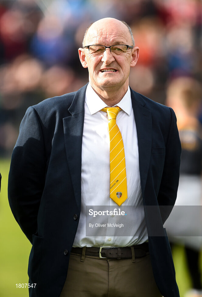 29 September 2019; Terence Donnelly a member of the Antrim All Ireland Senior Hurling final team of 1989 that were honoured during half time in the Antrim County Senior Club Hurling Final match between Cushendall Ruairí Óg and Dunloy at Ballycastle in Antrim. Photo by Oliver McVeigh/Sportsfile