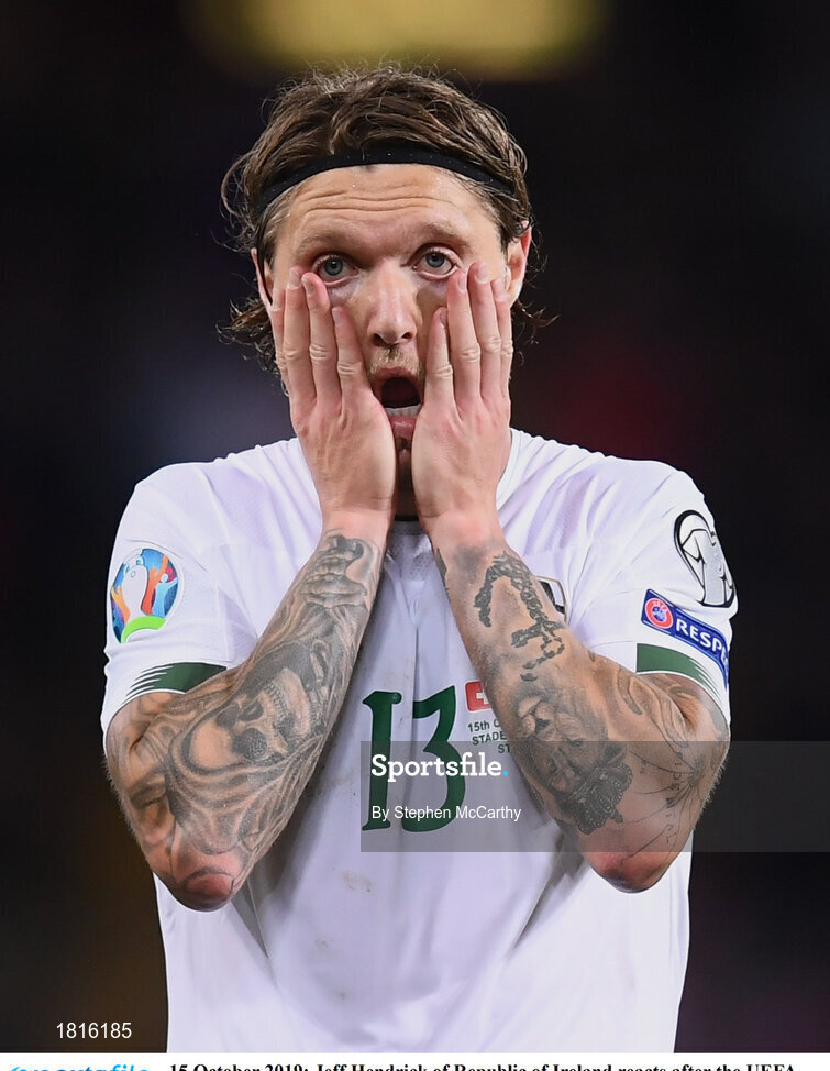 15 October 2019; Jeff Hendrick of Republic of Ireland reacts after the UEFA EURO2020 Qualifier match between Switzerland and Republic of Ireland at Stade de Genève in Geneva, Switzerland. Photo by Stephen McCarthy/Sportsfile