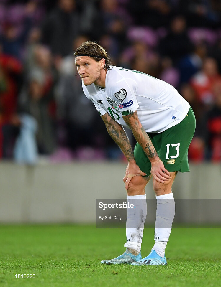 15 October 2019; Jeff Hendrick of Republic of Ireland at the final whistle following his side's defeat during the UEFA EURO2020 Qualifier match between Switzerland and Republic of Ireland at Stade de Genève in Geneva, Switzerland. Photo by Seb Daly/Sportsfile