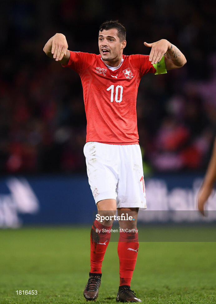 15 October 2019; Granit Xhaka of Switzerland during the UEFA EURO2020 Qualifier match between Switzerland and Republic of Ireland at Stade de Genève in Geneva, Switzerland. Photo by Stephen McCarthy/Sportsfile