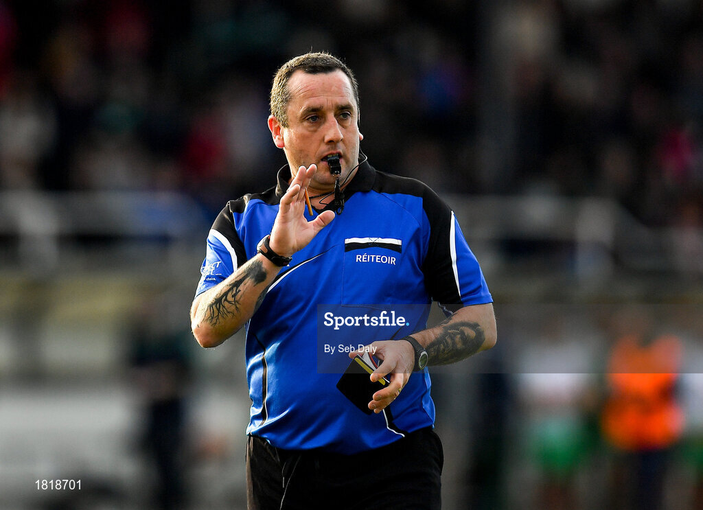 20 October 2019; Referee Niall Colgan during the Kildare County Senior Club Football Championship Final match between Moorefield and Sarsfields at St Conleth's Park in Newbridge, Kildare. Photo by Seb Daly/Sportsfile