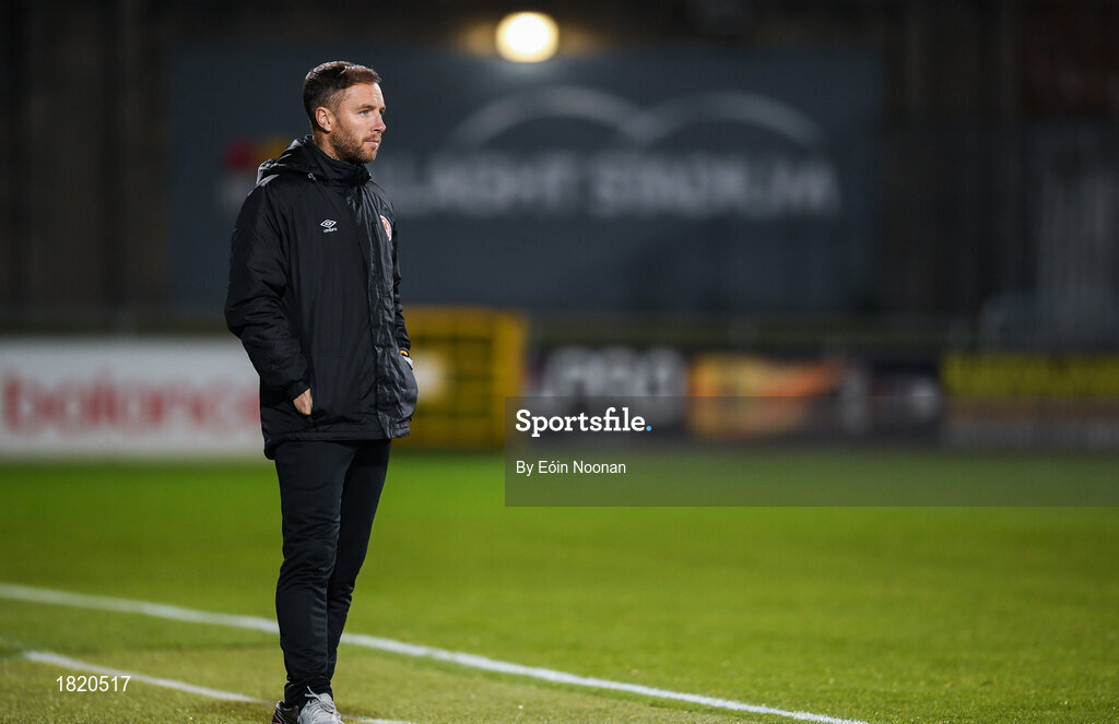 24 October 2019; St Patricks Athletic head coach Sean O'Connor during the SSE Airtricity Under-15 League Final match between Shamrock Rovers and St. Patrick's Athletic at Tallaght Stadium in Dublin. Photo by Eóin Noonan/Sportsfile
