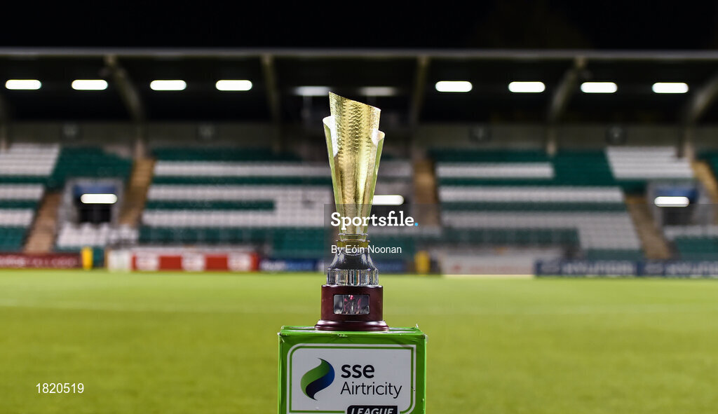 24 October 2019; The league trophy on the plinth prior to the SSE Airtricity Under-15 League Final match between Shamrock Rovers and St. Patrick's Athletic at Tallaght Stadium in Dublin. Photo by Eóin Noonan/Sportsfile