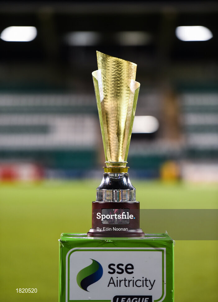 24 October 2019; The league trophy on the plinth prior to the SSE Airtricity Under-15 League Final match between Shamrock Rovers and St. Patrick's Athletic at Tallaght Stadium in Dublin. Photo by Eóin Noonan/Sportsfile