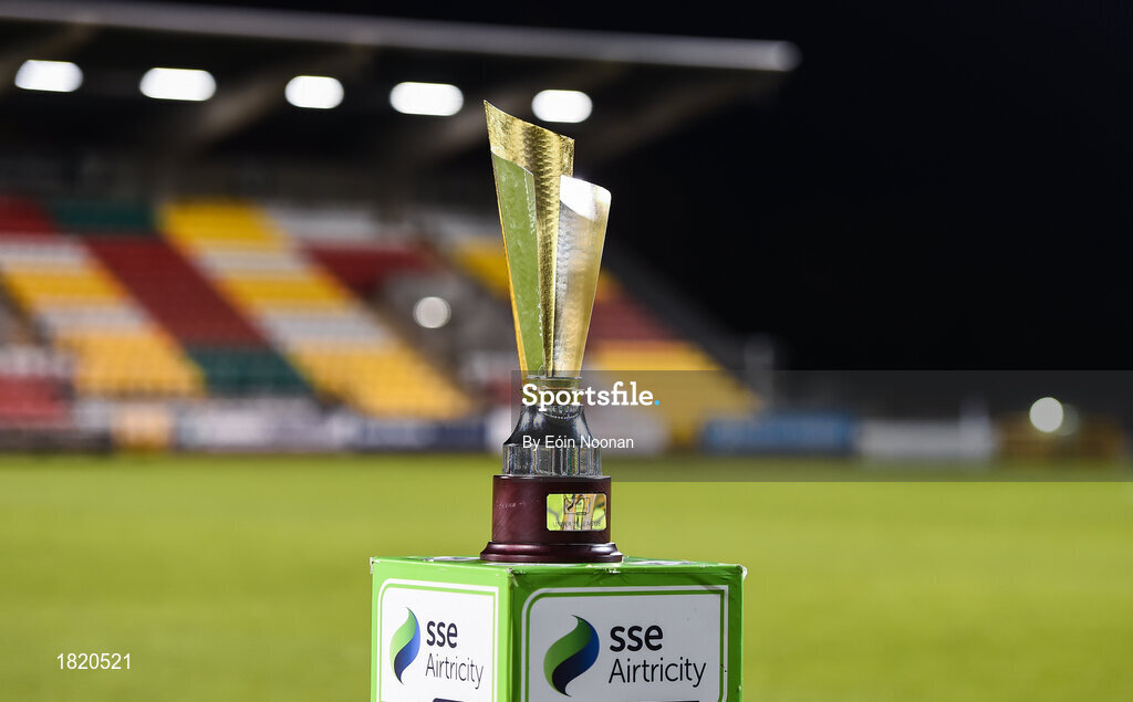 24 October 2019; The league trophy on the plinth prior to the SSE Airtricity Under-15 League Final match between Shamrock Rovers and St. Patrick's Athletic at Tallaght Stadium in Dublin. Photo by Eóin Noonan/Sportsfile