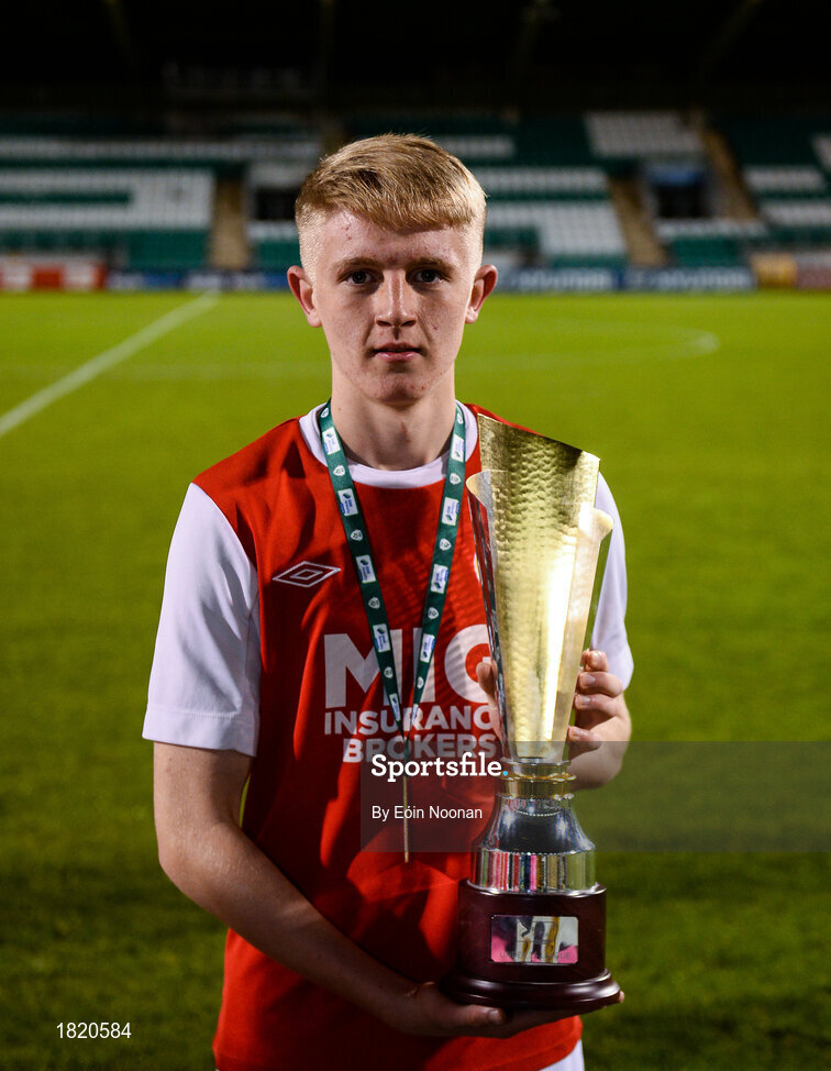 24 October 2019; Harvey Nugent of St Patricks Athletic following the SSE Airtricity Under-15 League Final match between Shamrock Rovers and St. Patrick's Athletic at Tallaght Stadium in Dublin. Photo by Eóin Noonan/Sportsfile