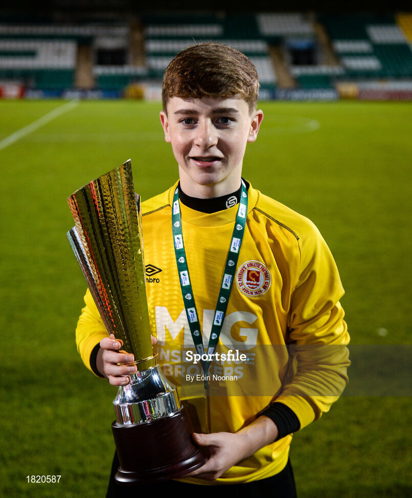 24 October 2019; Kian Clements of St Patricks Athletic following the SSE Airtricity Under-15 League Final match between Shamrock Rovers and St. Patrick's Athletic at Tallaght Stadium in Dublin. Photo by Eóin Noonan/Sportsfile