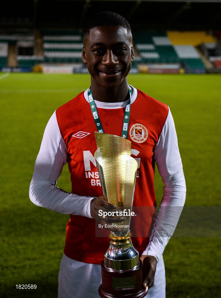 24 October 2019; James Abankwah of St Patricks Athletic following the SSE Airtricity Under-15 League Final match between Shamrock Rovers and St. Patrick's Athletic at Tallaght Stadium in Dublin. Photo by Eóin Noonan/Sportsfile