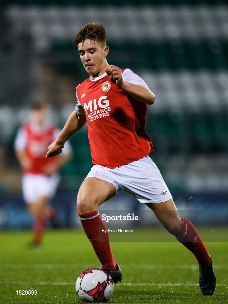 24 October 2019; Thomas Lonergan of St Patricks Athletic during the SSE Airtricity Under-15 League Final match between Shamrock Rovers and St. Patrick's Athletic at Tallaght Stadium in Dublin. Photo by Eóin Noonan/Sportsfile
