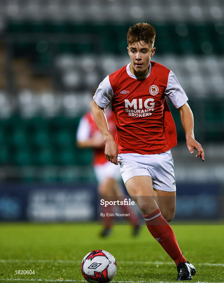 24 October 2019; Thomas Lonergan of St Patricks Athletic during the SSE Airtricity Under-15 League Final match between Shamrock Rovers and St. Patrick's Athletic at Tallaght Stadium in Dublin. Photo by Eóin Noonan/Sportsfile