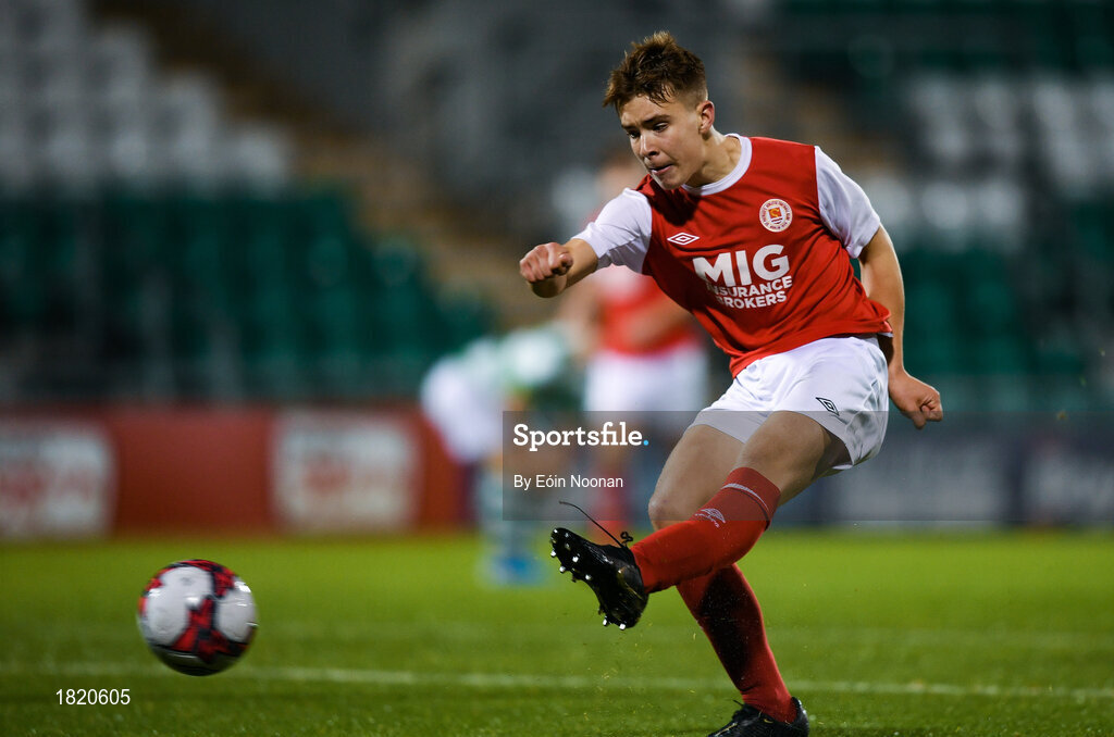 24 October 2019; Thomas Lonergan of St Patricks Athletic during the SSE Airtricity Under-15 League Final match between Shamrock Rovers and St. Patrick's Athletic at Tallaght Stadium in Dublin. Photo by Eóin Noonan/Sportsfile
