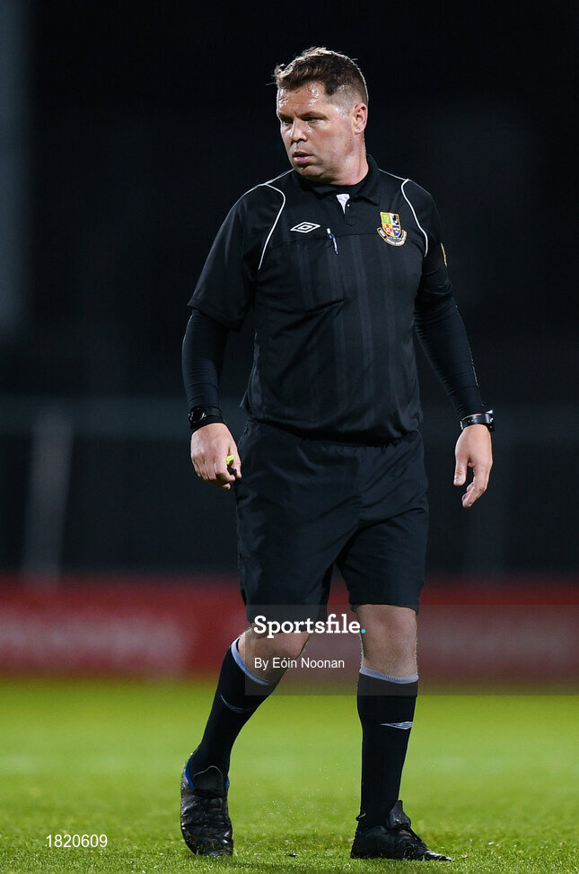 24 October 2019; Referee David Gallagher during the SSE Airtricity Under-15 League Final match between Shamrock Rovers and St. Patrick's Athletic at Tallaght Stadium in Dublin. Photo by Eóin Noonan/Sportsfile