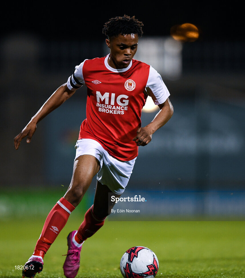 24 October 2019; Glory Nzingo of St Patricks Athletic during the SSE Airtricity Under-15 League Final match between Shamrock Rovers and St. Patrick's Athletic at Tallaght Stadium in Dublin. Photo by Eóin Noonan/Sportsfile