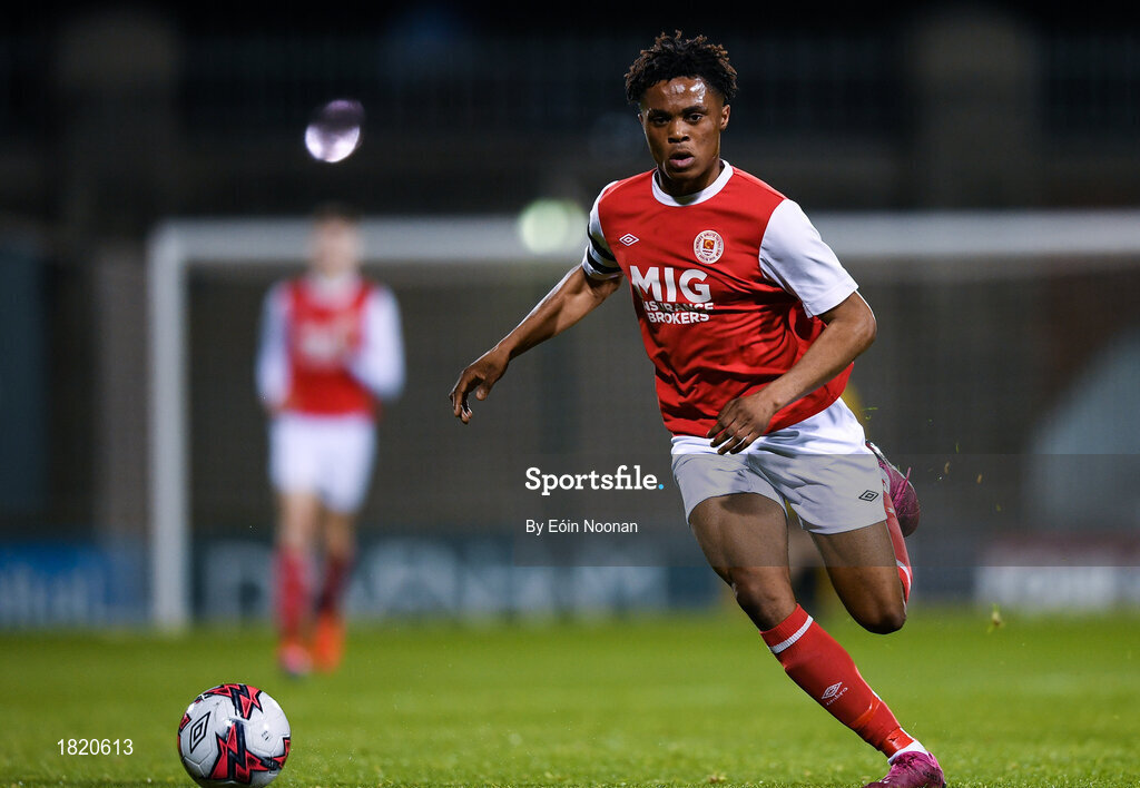 24 October 2019; Glory Nzingo of St Patricks Athletic during the SSE Airtricity Under-15 League Final match between Shamrock Rovers and St. Patrick's Athletic at Tallaght Stadium in Dublin. Photo by Eóin Noonan/Sportsfile