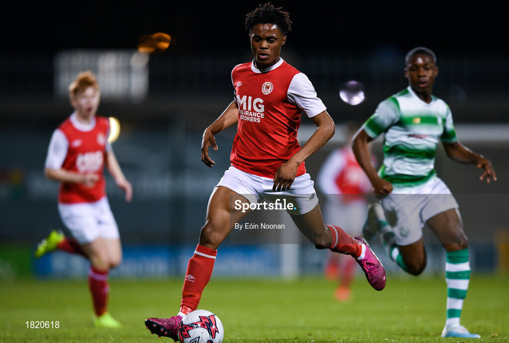 24 October 2019; Glory Nzingo of St Patricks Athletic during the SSE Airtricity Under-15 League Final match between Shamrock Rovers and St. Patrick's Athletic at Tallaght Stadium in Dublin. Photo by Eóin Noonan/Sportsfile