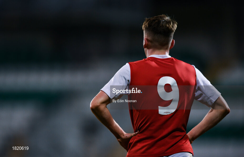 24 October 2019; Dara Mcguinness of St Patricks Athletic during the SSE Airtricity Under-15 League Final match between Shamrock Rovers and St. Patrick's Athletic at Tallaght Stadium in Dublin. Photo by Eóin Noonan/Sportsfile
