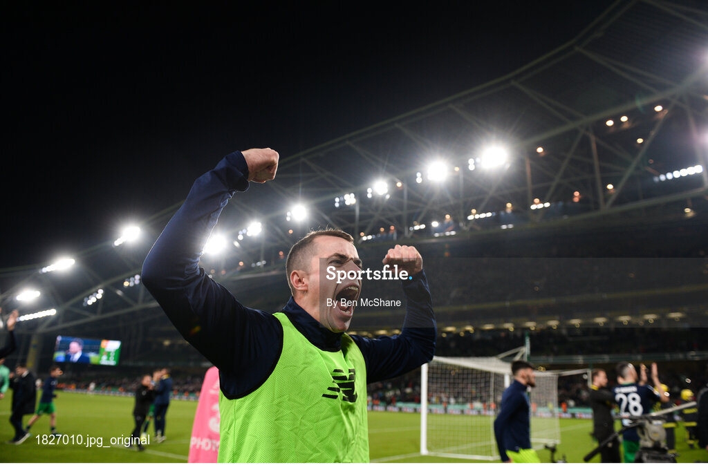 3 November 2019; Brandon Kavanagh celebrates following the extra.ie FAI Cup Final between Dundalk and Shamrock Rovers at the Aviva Stadium in Dublin. Photo by Ben McShane/Sportsfile