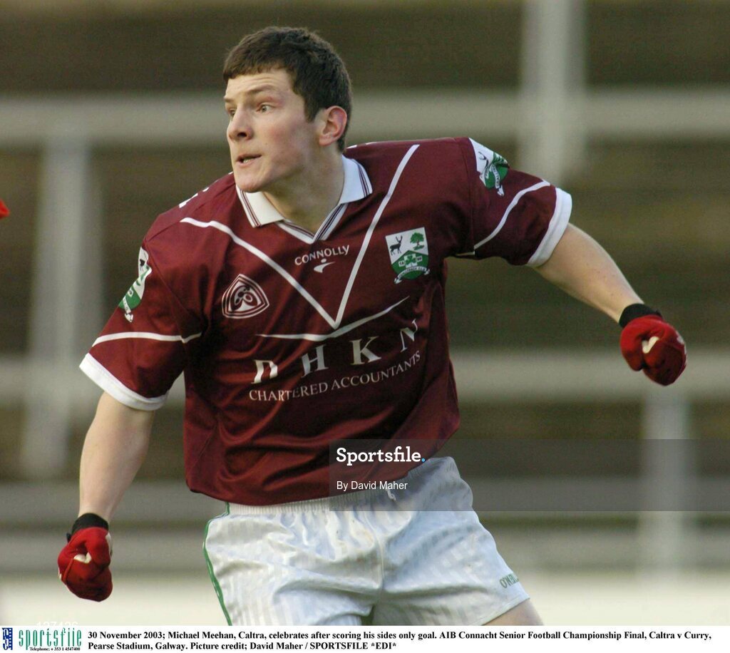 30 November 2003; Michael Meehan, Caltra, celebrates after scoring his sides only goal. AIB Connacht Senior Football Championship Final, Caltra v Curry, Pearse Stadium, Galway. Picture credit; David Maher / SPORTSFILE *EDI*