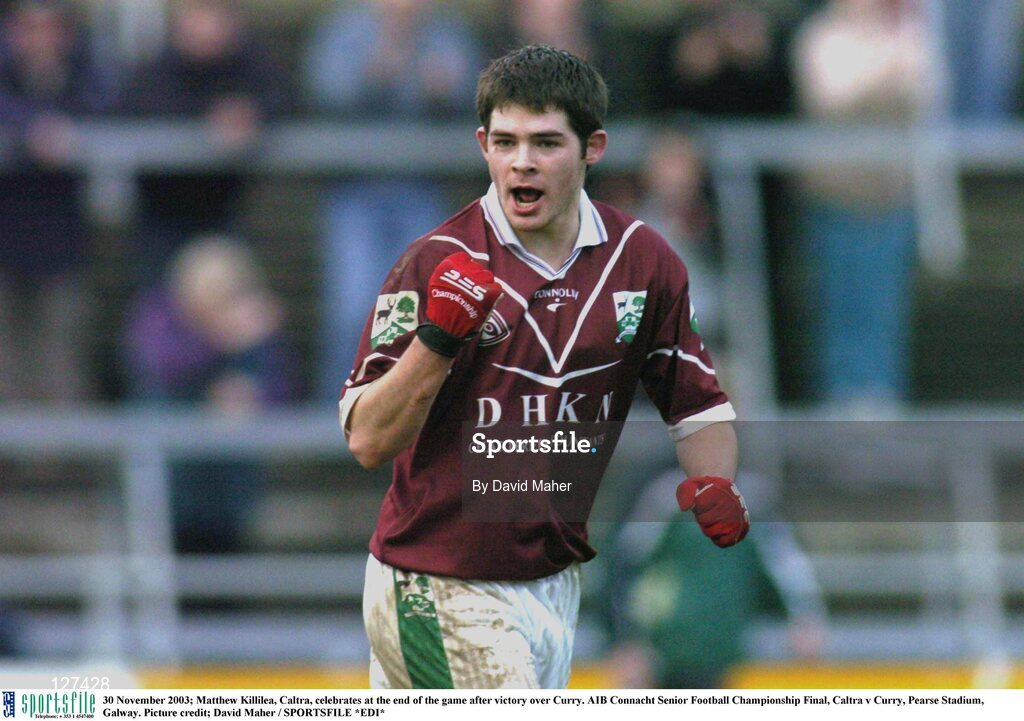 30 November 2003; Matthew Killilea, Caltra, celebrates at the end of the game after victory over Curry. AIB Connacht Senior Football Championship Final, Caltra v Curry, Pearse Stadium, Galway. Picture credit; David Maher / SPORTSFILE *EDI*
