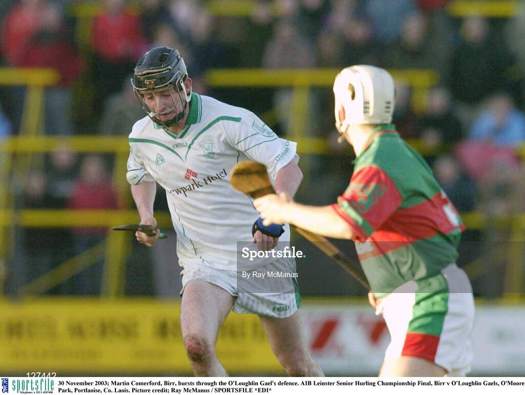 30 November 2003; Martin Comerford, Birr, bursts through the O'Loughlin Gael's defence. AIB Leinster Senior Hurling Championship Final, Birr v O'Loughlin Gaels, O'Moore Park, Portlaoise, Co. Laois. Picture credit; Ray McManus / SPORTSFILE *EDI*