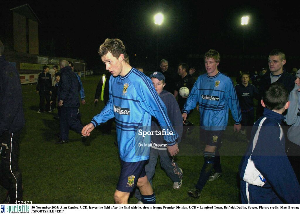 30 November 2003; Alan Cawley, UCD, leaves the field after the final whistle. eircom league Premier Division, UCD v Longford Town, Belfield, Dublin. Soccer. Picture credit; Matt Browne / SPORTSFILE *EDI*