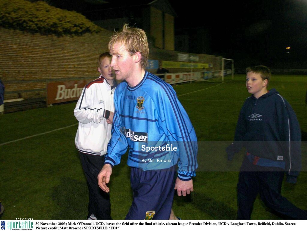 30 November 2003; Mick O'Donnell, UCD, leaves the field after the final whistle. eircom league Premier Division, UCD v Longford Town, Belfield, Dublin. Soccer. Picture credit; Matt Browne / SPORTSFILE *EDI*
