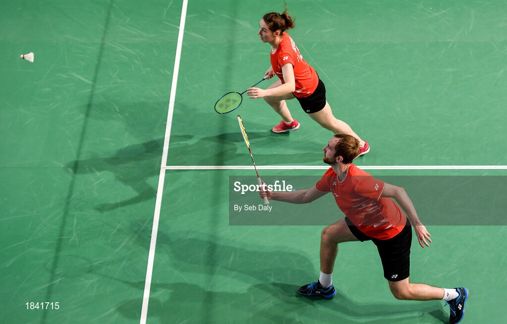 15 November 2019; Chloe Magee and Sam Magee of Ireland in action against Mathias Thyrri and Mai Surrow of Denmark during their mixed doubles quarter-final match of the AIG FZ Forza Irish Open Badminton Championships at the National Indoor Arena in Abbotstown, Dublin. Photo by Seb Daly/Sportsfile