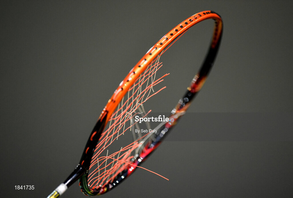 15 November 2019; A racket is unstrunged prior to the AIG FZ Forza Irish Open Badminton Championships at the National Indoor Arena in Abbotstown, Dublin. Photo by Seb Daly/Sportsfile