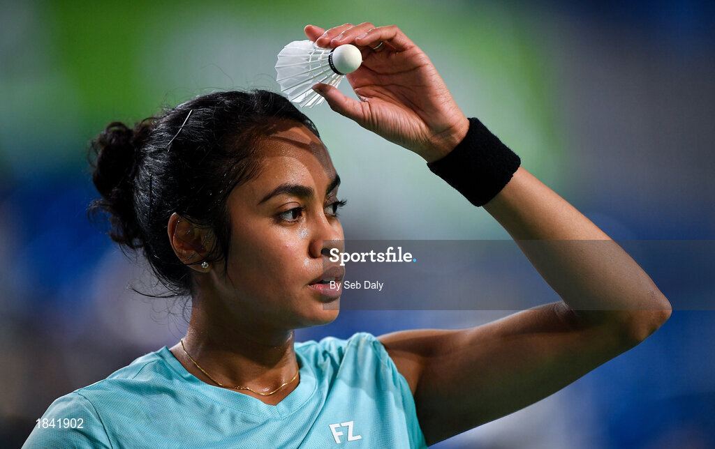 15 November 2019; Gayle Mahulette of Netherlands during her women's singles quarter-final match against Qi Xeufei of France at the AIG FZ Forza Irish Open Badminton Championships at the National Indoor Arena in Abbotstown, Dublin. Photo by Seb Daly/Sportsfile