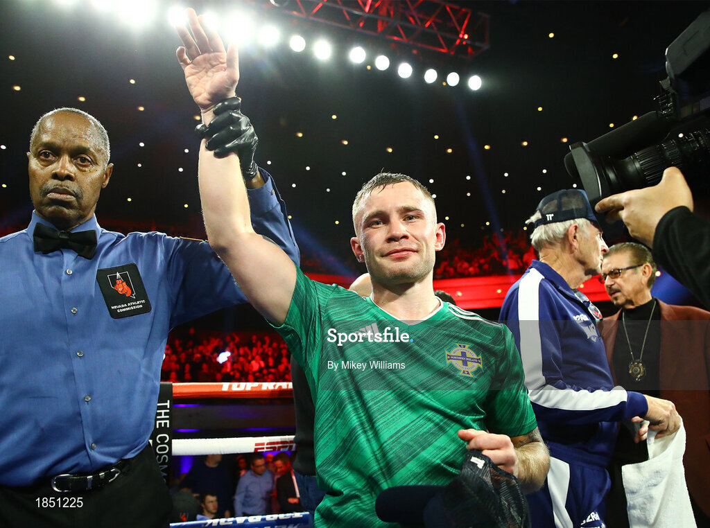 30 November 2019; Carl Frampton after defeating Tyler McCreary in their super-featherweight bout at the Cosmopolitan of Las Vegas in Las Vegas, Nevada, United States. Photo by Mikey Williams/Top Rank/Sportsfile