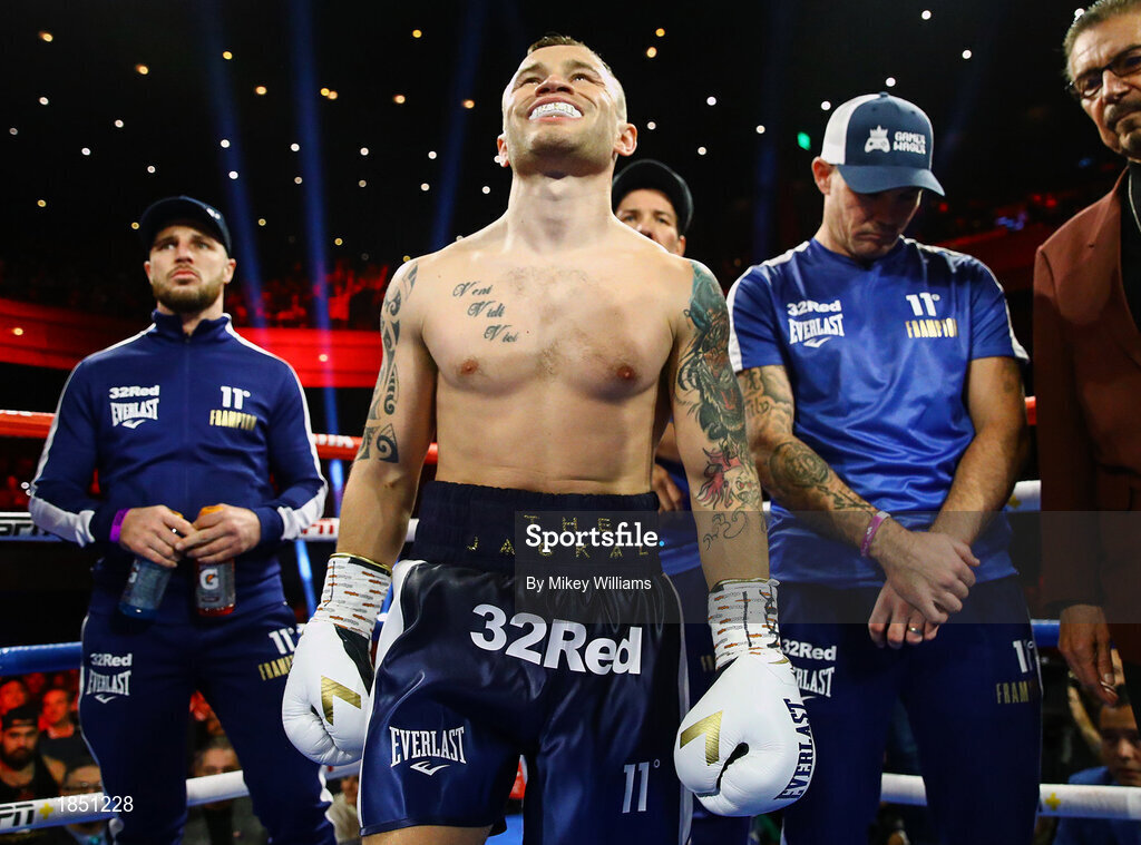 30 November 2019; Carl Frampton and Tyler McCreary during their super-featherweight bout at the Cosmopolitan of Las Vegas in Las Vegas, Nevada, United States. Photo by Mikey Williams/Top Rank/Sportsfile