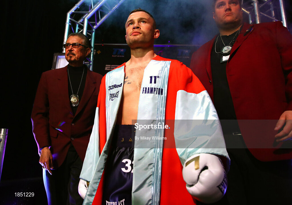 30 November 2019; Carl Frampton and Tyler McCreary during their super-featherweight bout at the Cosmopolitan of Las Vegas in Las Vegas, Nevada, United States. Photo by Mikey Williams/Top Rank/Sportsfile