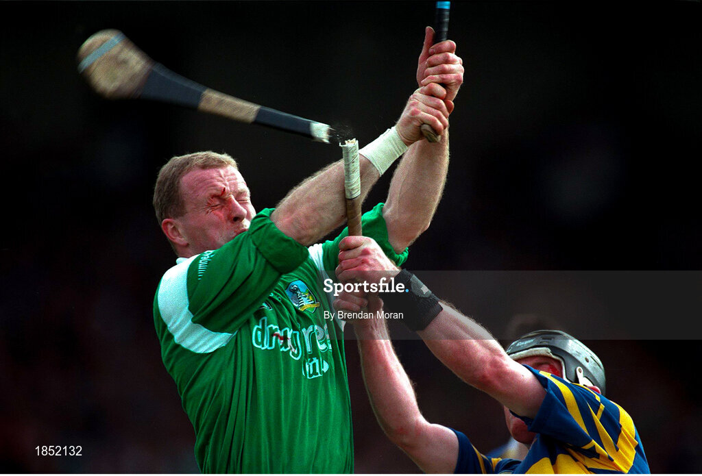 13 April 1997; Stephen McDonagh of Limerick in action against Aidan Flanagan of Tipperary during the National Hurling League Division 1 match between Limerick and Tipperary at  Gaelic Grounds in Limerick. Photo by Brendan Moran/Sportsfile