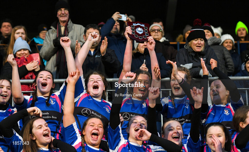 15 December 2019; Wexford celebrate following the Leinster Rugby Girls U16 Plate Final match between Enniscorthy and Wexford at Energia Park in Donnybrook, Dublin. Photo by Ramsey Cardy/Sportsfile