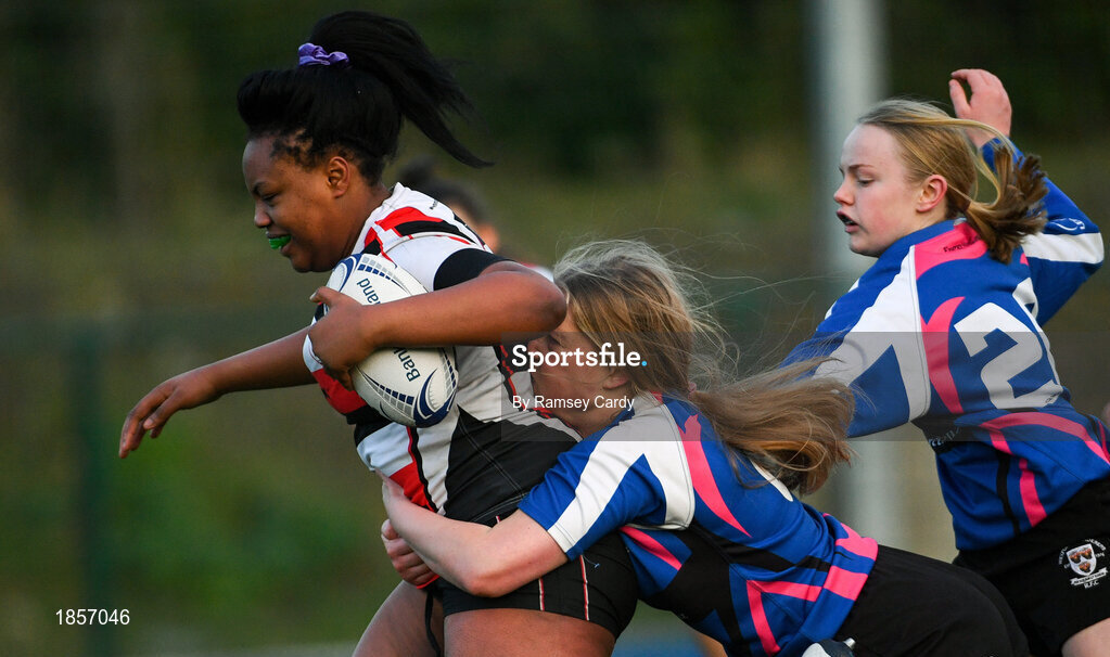 15 December 2019; Action during the Leinster Rugby Girls U16 Plate Final match between Enniscorthy and Wexford at Energia Park in Donnybrook, Dublin. Photo by Ramsey Cardy/Sportsfile