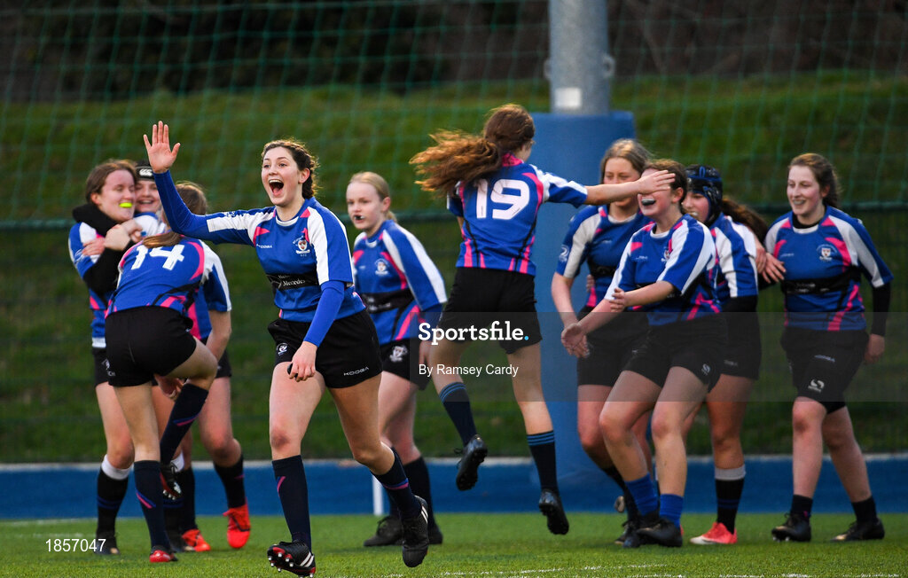 15 December 2019; Wexford celebrate following the Leinster Rugby Girls U16 Plate Final match between Enniscorthy and Wexford at Energia Park in Donnybrook, Dublin. Photo by Ramsey Cardy/Sportsfile