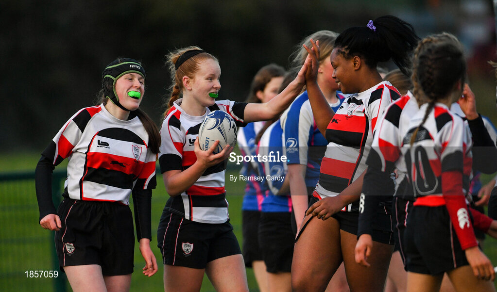15 December 2019; Action during the Leinster Rugby Girls U16 Plate Final match between Enniscorthy and Wexford at Energia Park in Donnybrook, Dublin. Photo by Ramsey Cardy/Sportsfile