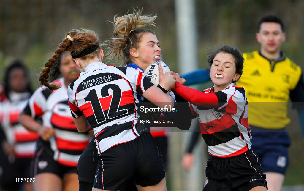 15 December 2019; Action during the Leinster Rugby Girls U16 Plate Final match between Enniscorthy and Wexford at Energia Park in Donnybrook, Dublin. Photo by Ramsey Cardy/Sportsfile
