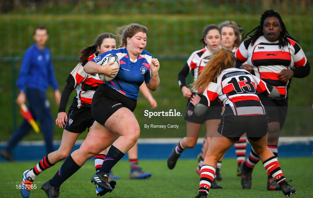 15 December 2019; Action during the Leinster Rugby Girls U16 Plate Final match between Enniscorthy and Wexford at Energia Park in Donnybrook, Dublin. Photo by Ramsey Cardy/Sportsfile