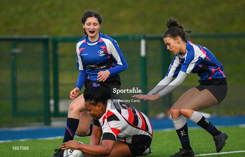 15 December 2019; Action during the Leinster Rugby Girls U16 Plate Final match between Enniscorthy and Wexford at Energia Park in Donnybrook, Dublin. Photo by Ramsey Cardy/Sportsfile