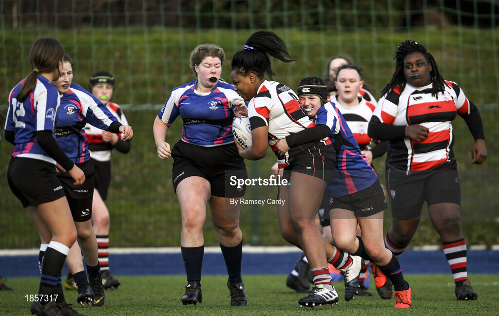 15 December 2019; Action during the Leinster Rugby Girls U16 Plate Final match between Enniscorthy and Wexford at Energia Park in Donnybrook, Dublin. Photo by Ramsey Cardy/Sportsfile