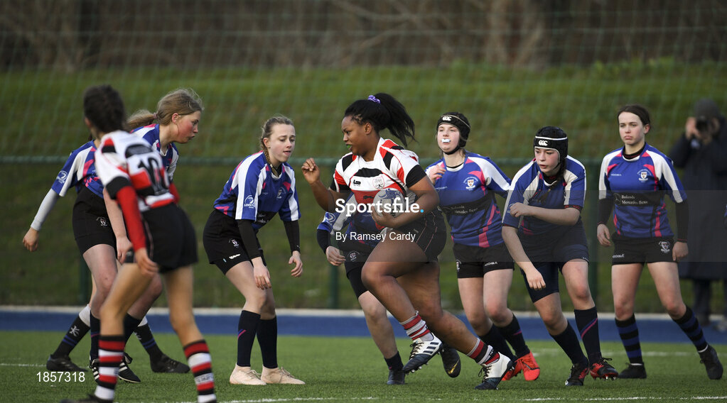 15 December 2019; Action during the Leinster Rugby Girls U16 Plate Final match between Enniscorthy and Wexford at Energia Park in Donnybrook, Dublin. Photo by Ramsey Cardy/Sportsfile