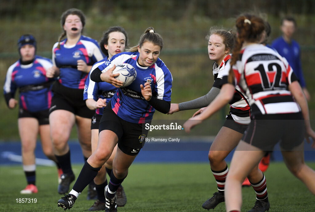15 December 2019; Action during the Leinster Rugby Girls U16 Plate Final match between Enniscorthy and Wexford at Energia Park in Donnybrook, Dublin. Photo by Ramsey Cardy/Sportsfile