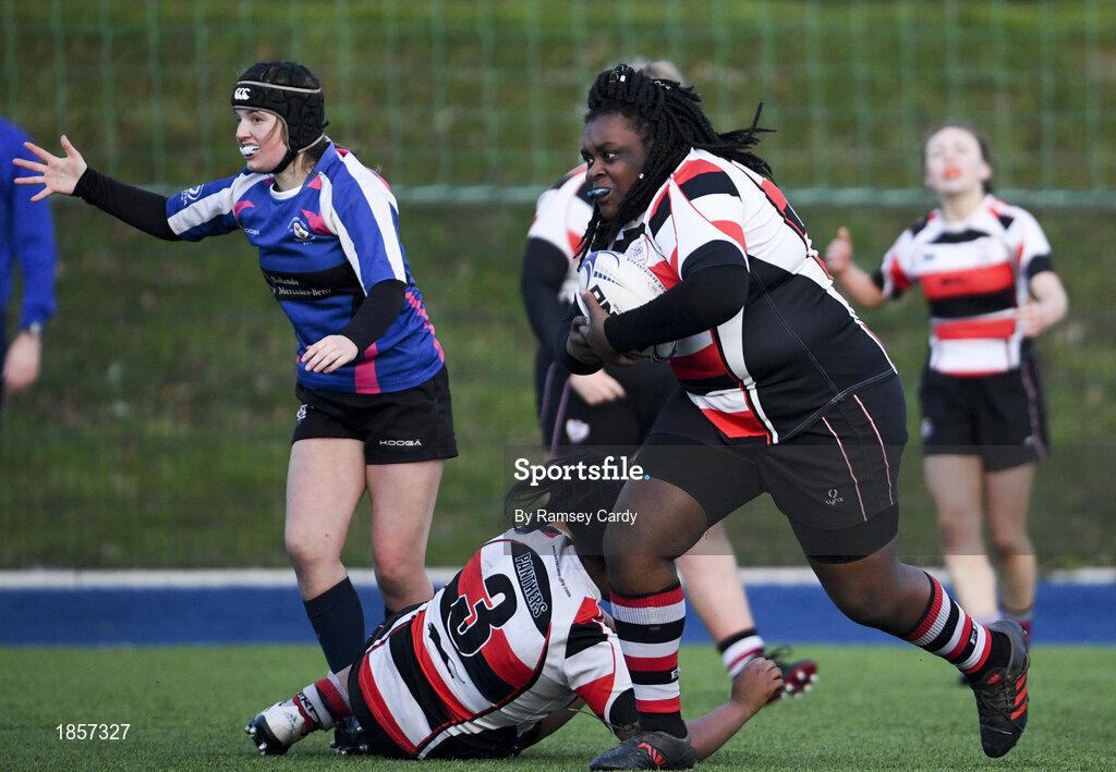 15 December 2019; Action during the Leinster Rugby Girls U16 Plate Final match between Enniscorthy and Wexford at Energia Park in Donnybrook, Dublin. Photo by Ramsey Cardy/Sportsfile