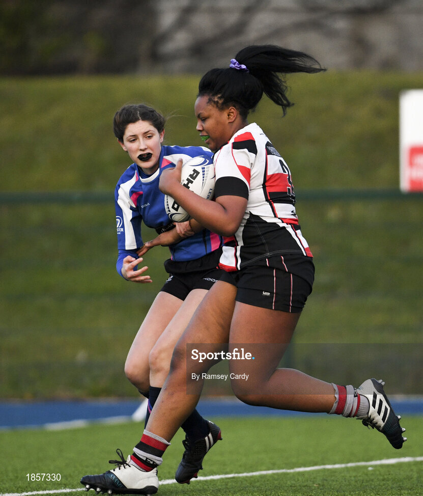 15 December 2019; Action during the Leinster Rugby Girls U16 Plate Final match between Enniscorthy and Wexford at Energia Park in Donnybrook, Dublin. Photo by Ramsey Cardy/Sportsfile