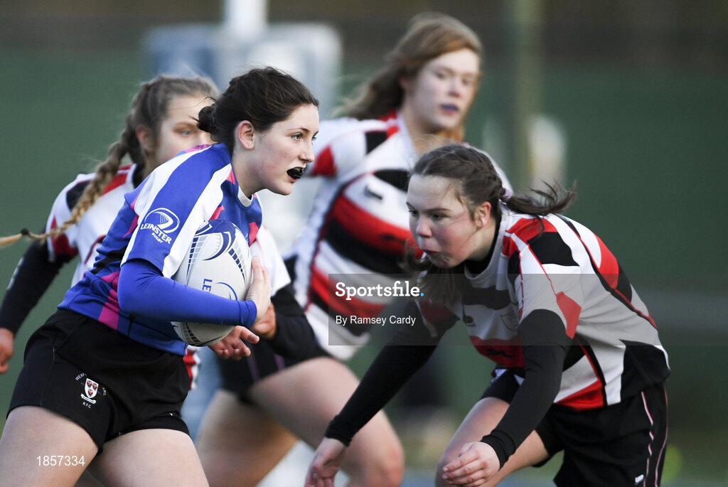 15 December 2019; Action during the Leinster Rugby Girls U16 Plate Final match between Enniscorthy and Wexford at Energia Park in Donnybrook, Dublin. Photo by Ramsey Cardy/Sportsfile