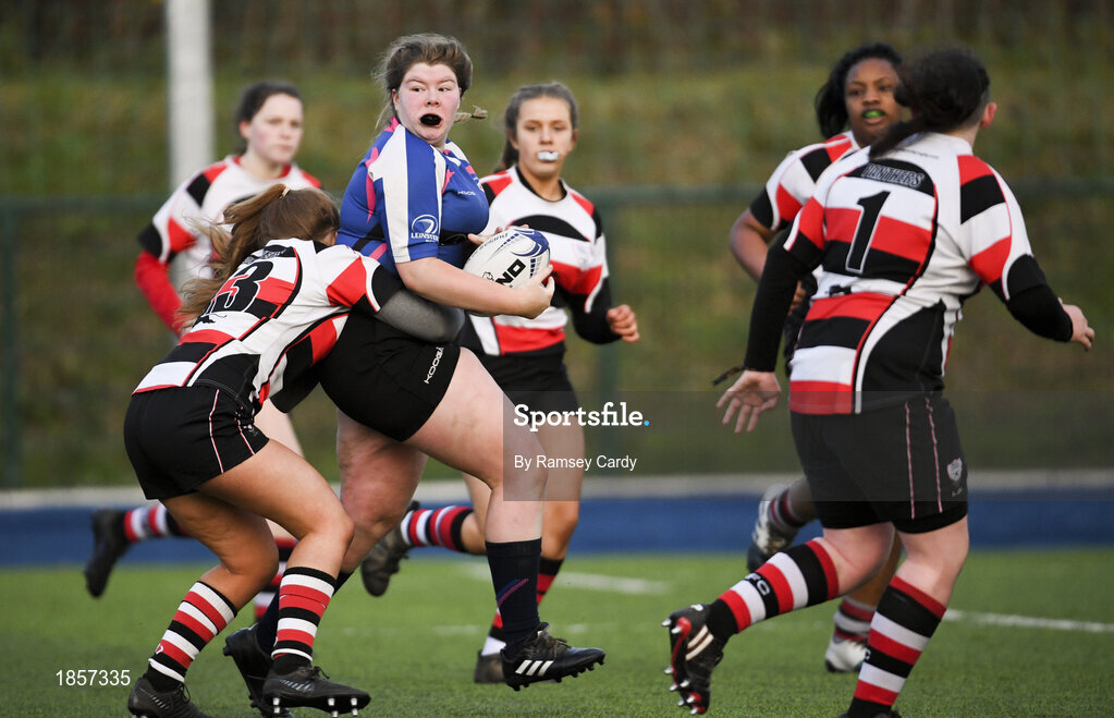 15 December 2019; Action during the Leinster Rugby Girls U16 Plate Final match between Enniscorthy and Wexford at Energia Park in Donnybrook, Dublin. Photo by Ramsey Cardy/Sportsfile