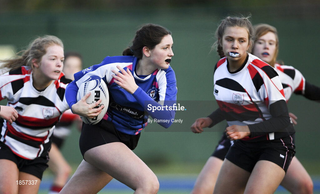 15 December 2019; Action during the Leinster Rugby Girls U16 Plate Final match between Enniscorthy and Wexford at Energia Park in Donnybrook, Dublin. Photo by Ramsey Cardy/Sportsfile